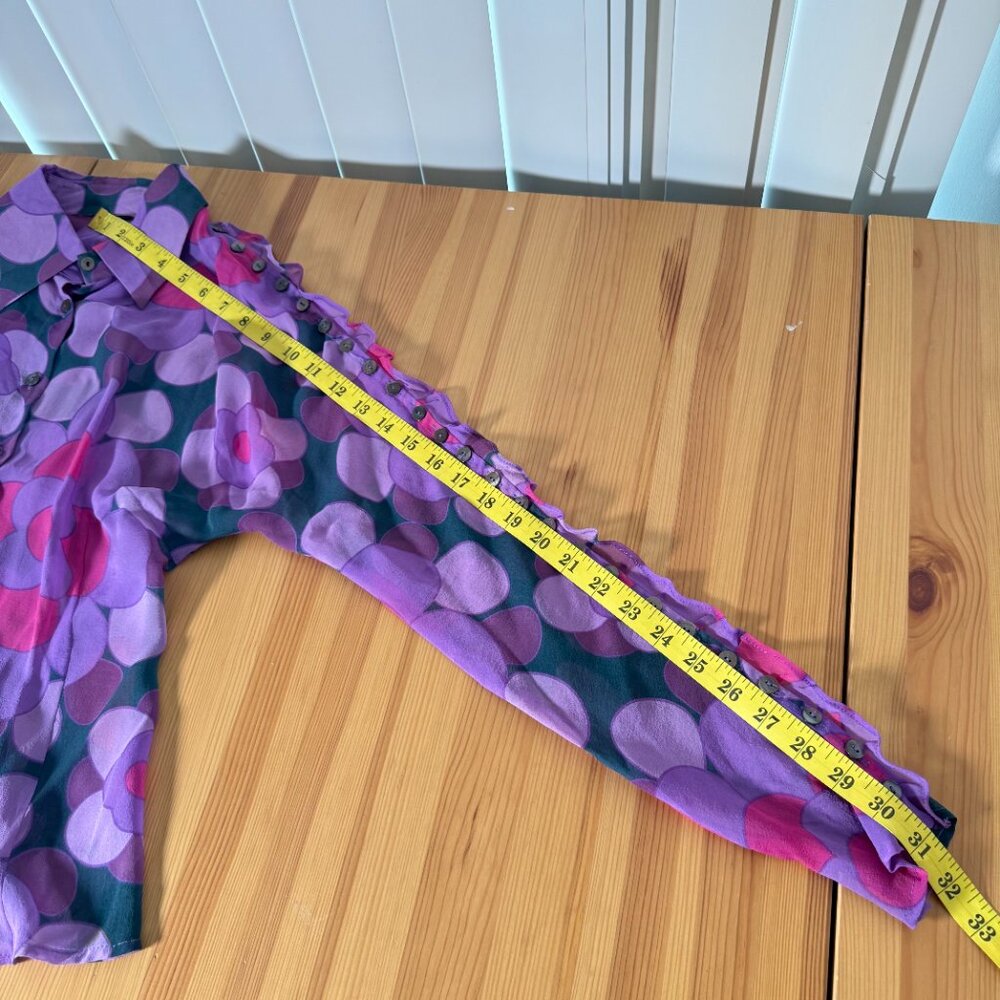 Women's Sheer Geometric Floral Purple Button Down Shop Maximalist Y2K 90s XS - Picture 6 of 10